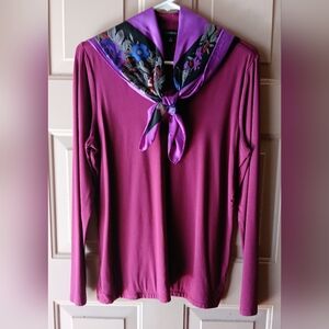 Elegant Purple Women's Top with Scarf
